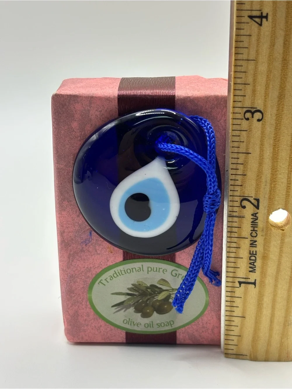2Traditional Pure Greek Olive Oil Soap with Blue Turkish Evil Eye Charm Blue 2”